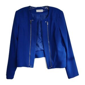 Calvin Klein Blazer Women s Size 12 Blue Open Front Zipper Accents